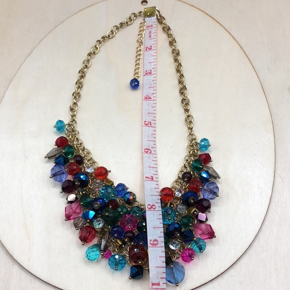 Gold tone colorful dazzling crystals chainmail bib necklace statement style. - Picture 6 of 6